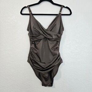 Calvin Klein One Piece Swimsuit Ruched Tummy Control Dark Shimmer Brown Size 10
